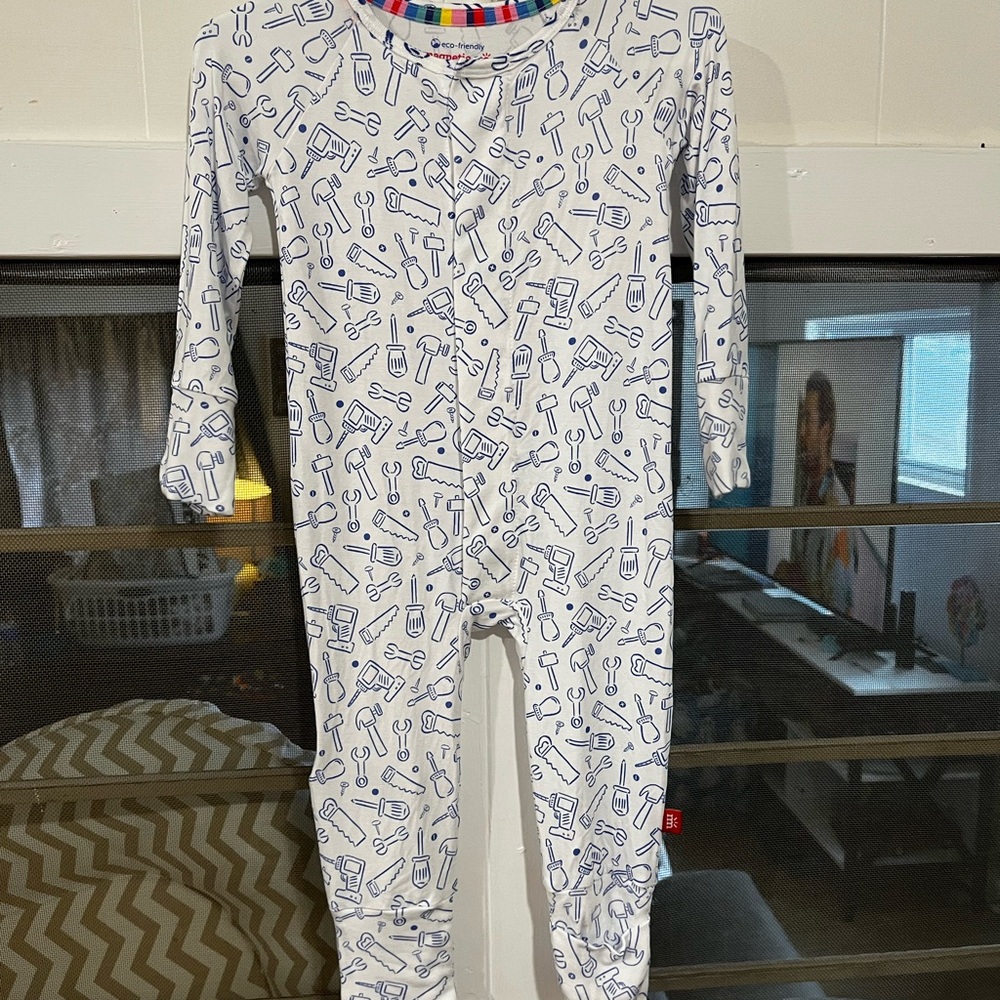 Magnetic Me White and Blue tool Print Onesie